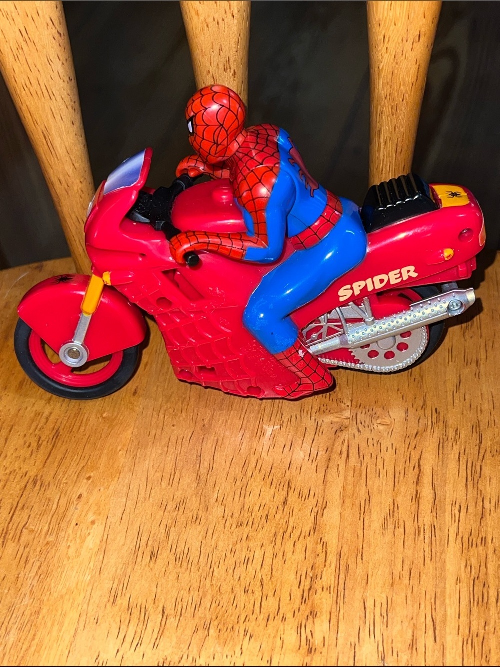 This is a Vintage 1995 Toy Biz Spider-Man Motorized Wheelie Cycle